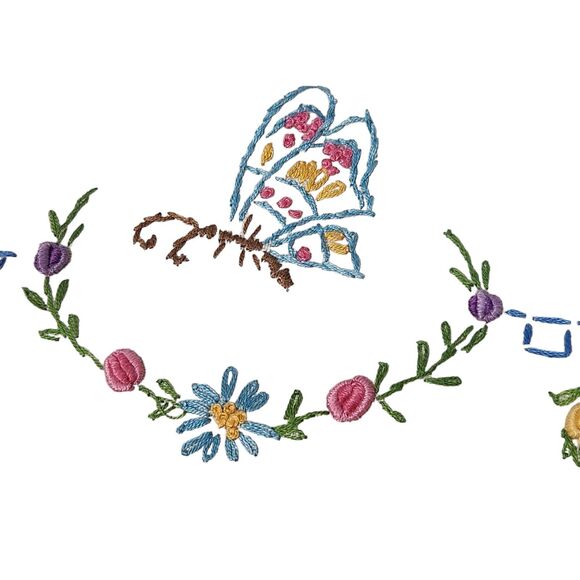 VTG LG LINEN KITCHEN DISH TEA EMBROIDERED TOWEL WITH BUTTERFLY COLORFUL FLOWERS - Picture 4 of 4